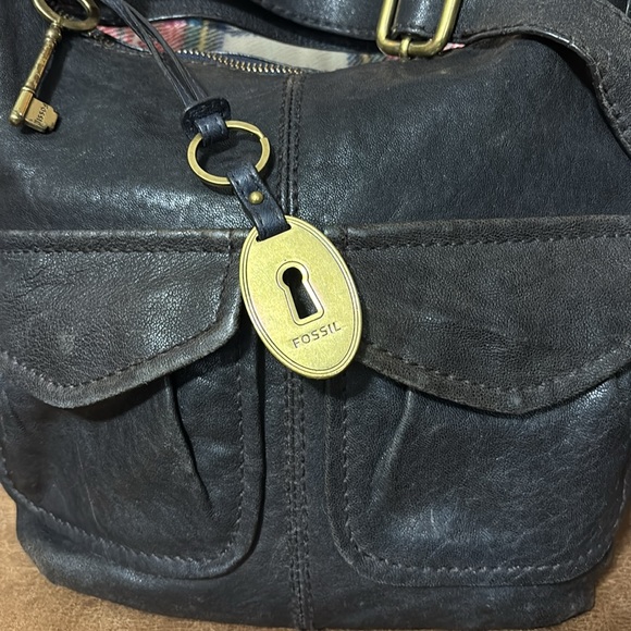 Fossil Long Live Vintage 90s black leather shoulder bag with signature hang tags - Picture 2 of 9